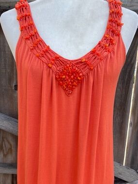 INC International Concepts Coral Boho festival crochet beaded Sleeveless Y2K